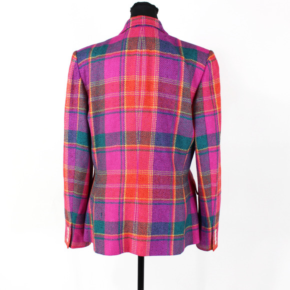 Ralph Lauren Woven Plaid Blazer Multicolor Pink Silk Wool Single Breasted Sz 14 - Picture 5 of 6